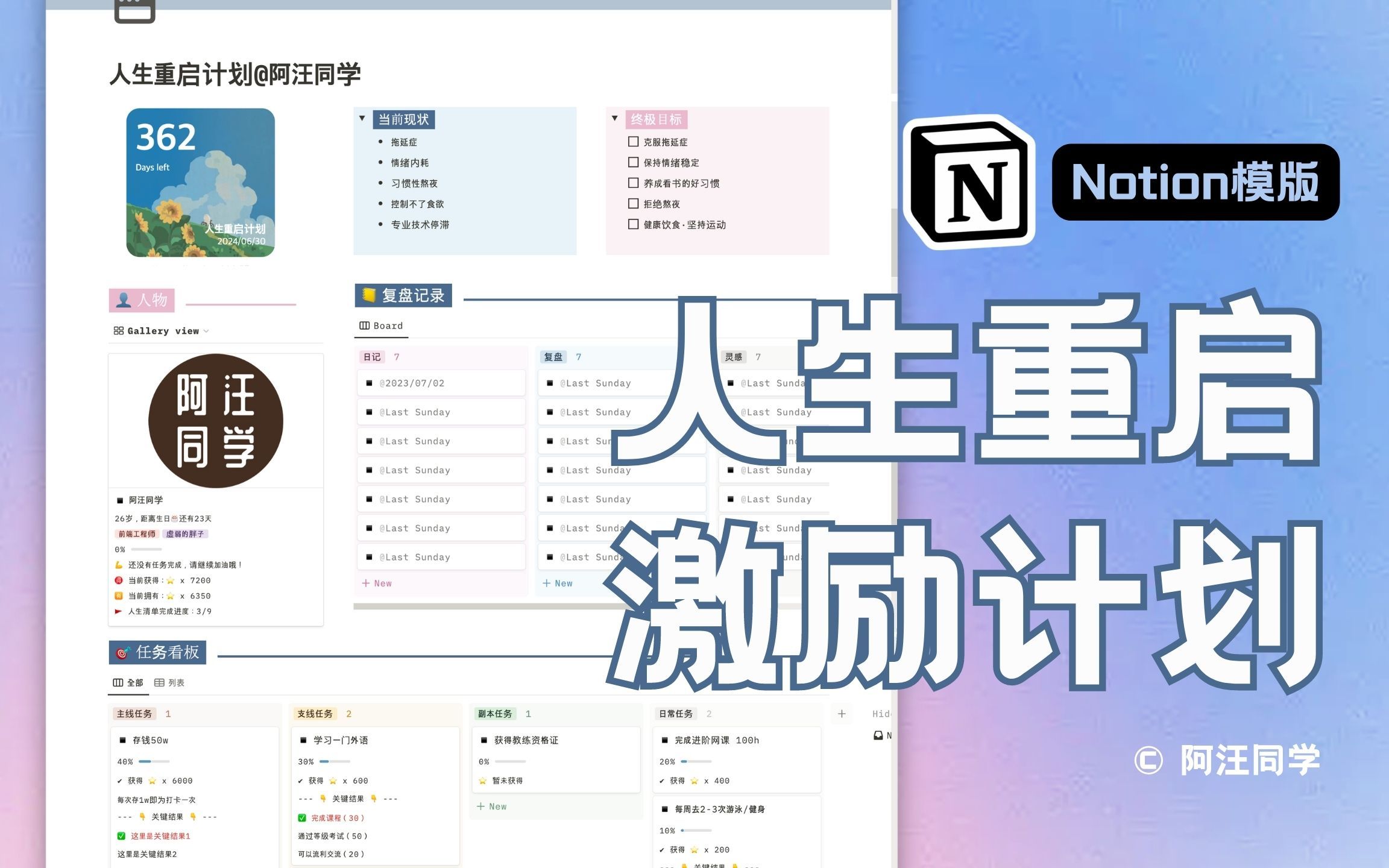 [图]🎯 太酷啦！我用Notion做人生重启计划 · 奖励机制 · 人生清单【游戏式养成计划升级版】