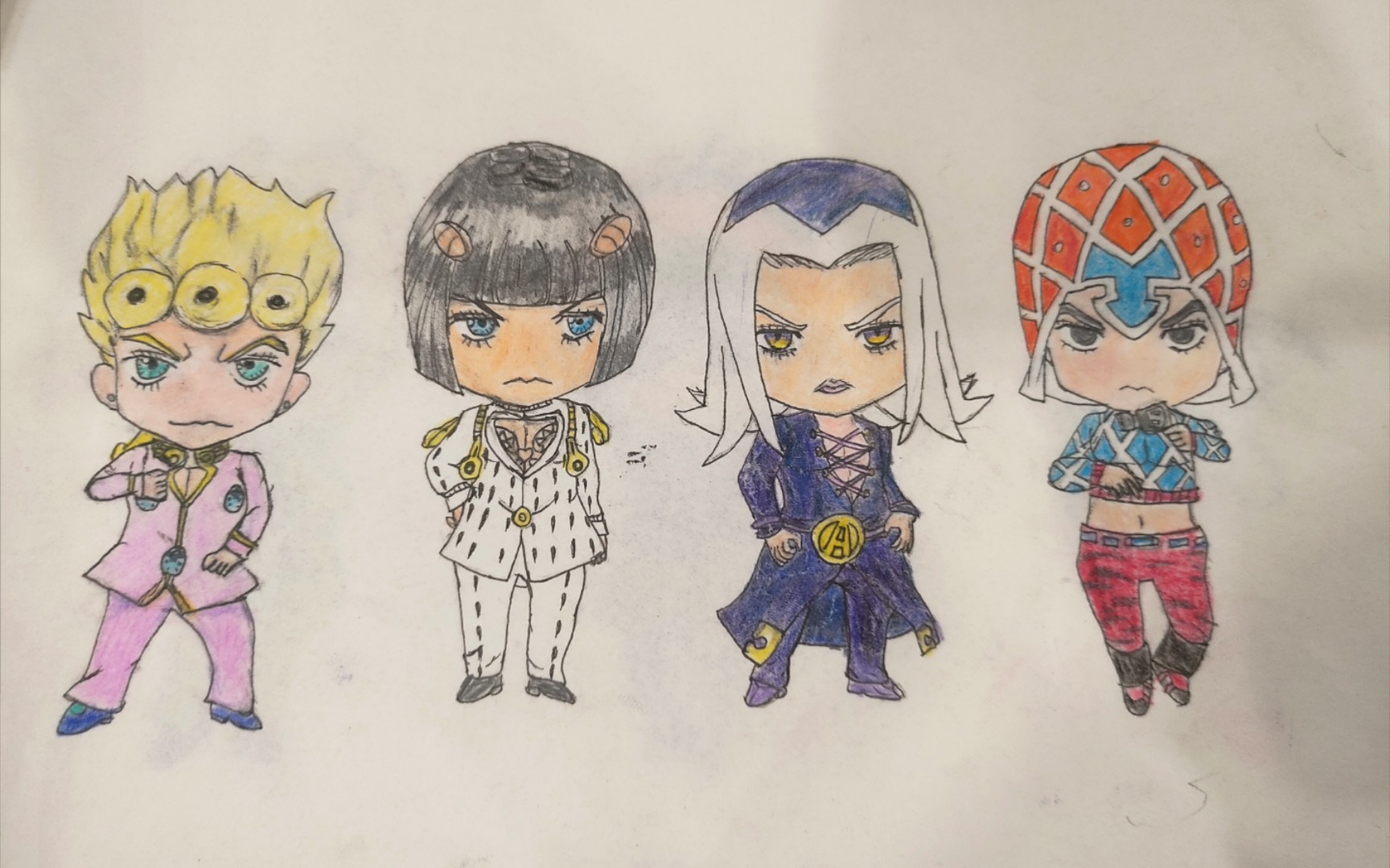 手绘jojo黑帮主角团全体成员!(q版)