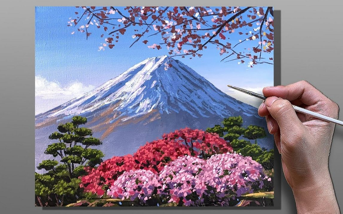 【丙烯画】【绘画教程】富士山How to Paint Mount Fuji Japan Correa Art哔哩哔哩bilibili