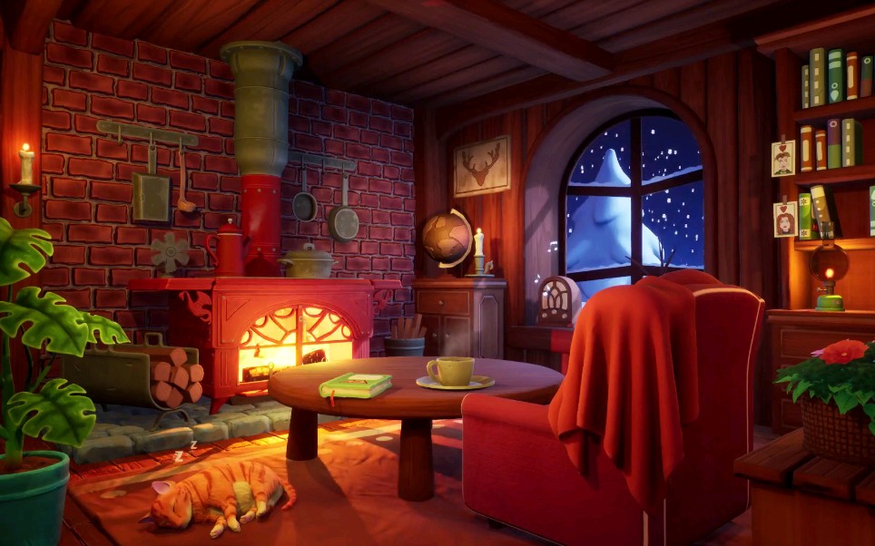 【白噪音】雪天有猫猫陪伴的童话风小屋|壁炉声