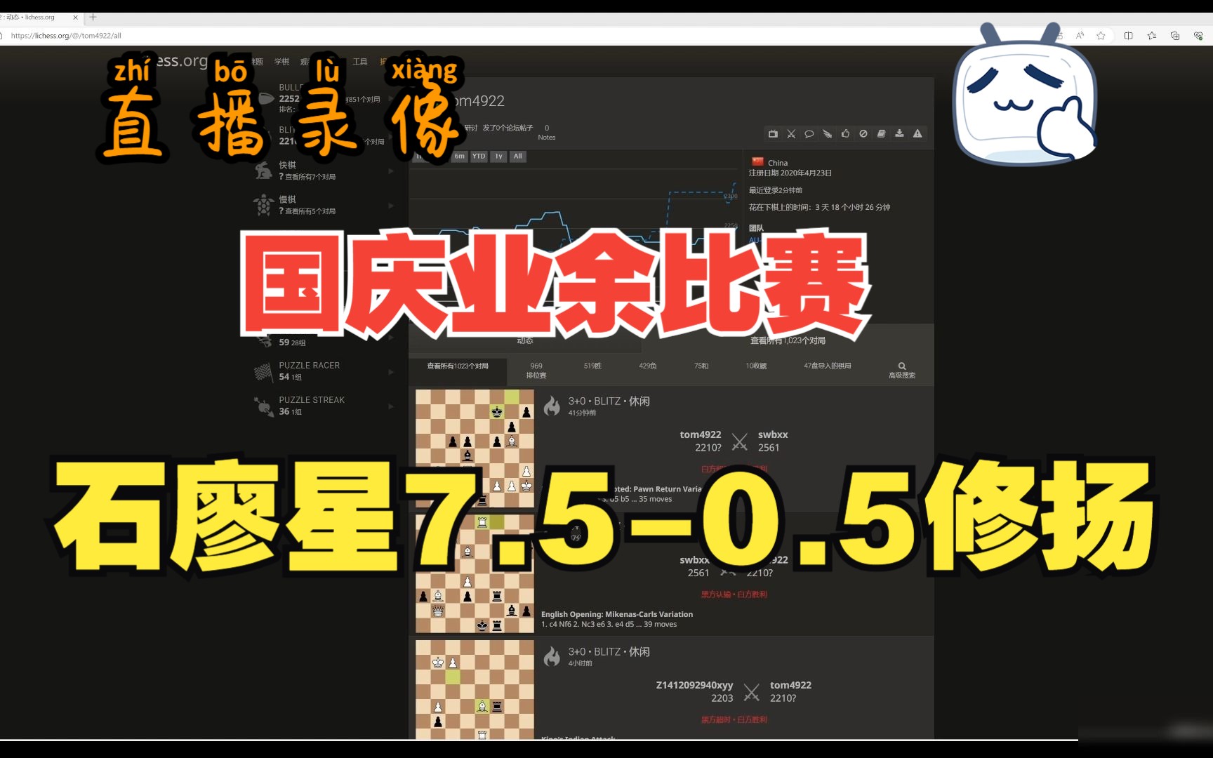 【直播录像】3+0 超快棋挑战赛:石廖星 7.150.5 修扬哔哩哔哩bilibili