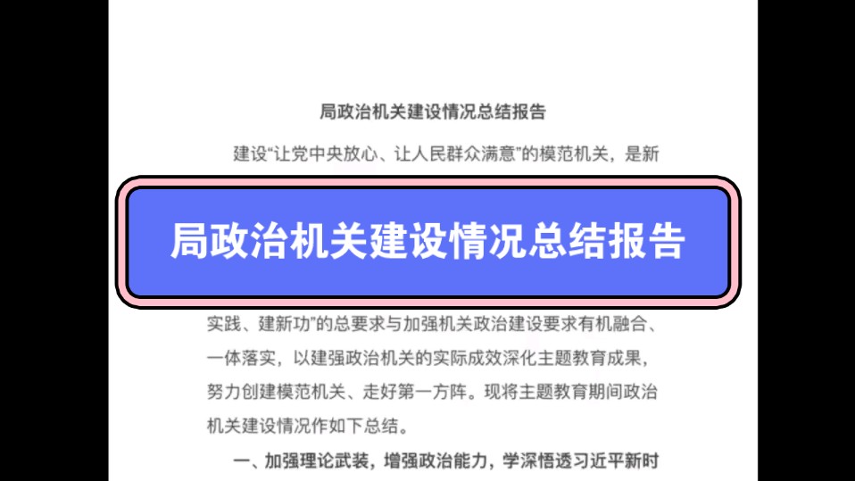 局政治机关建设情况总结报告