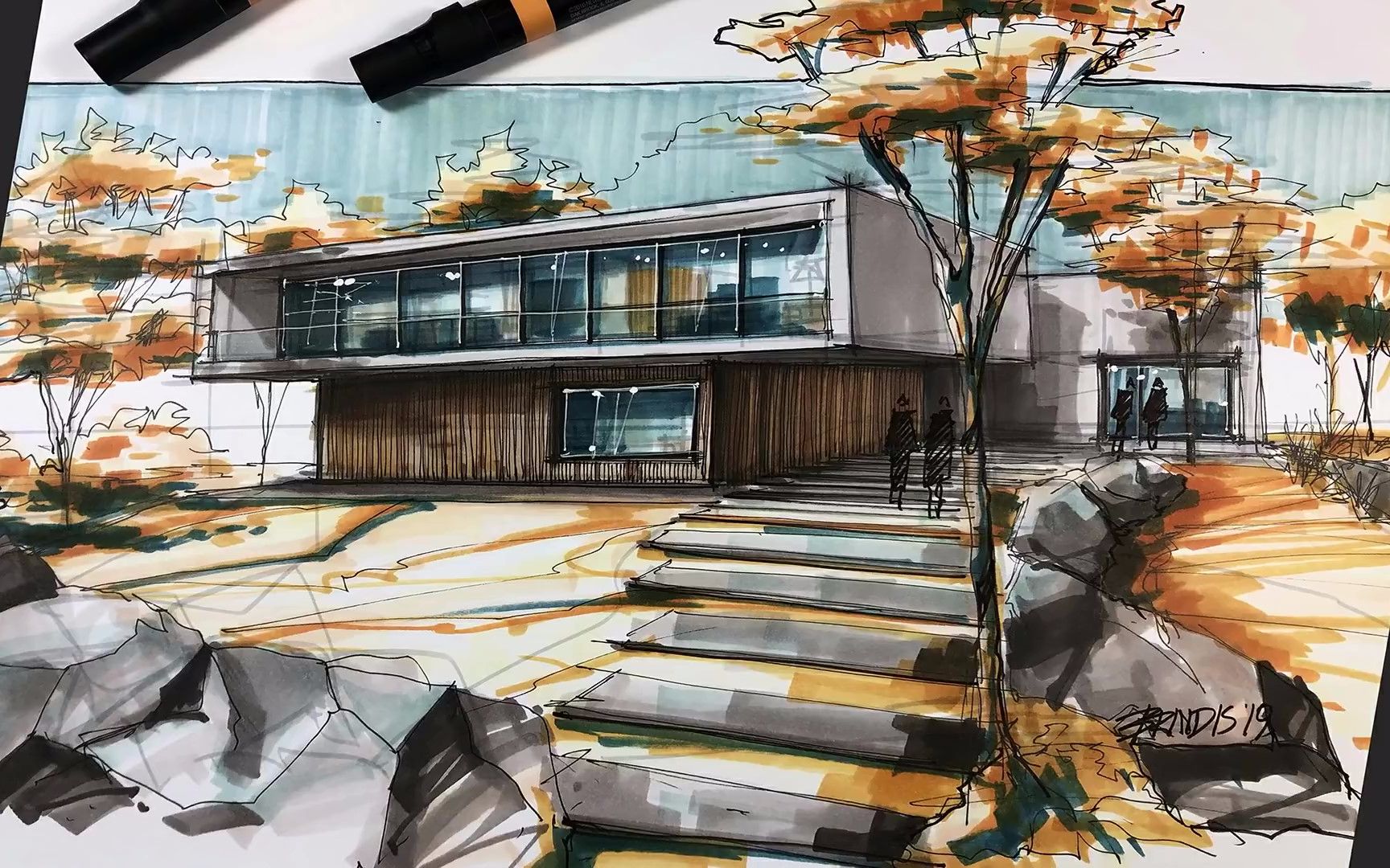 【考研】【马克笔】【建筑效果图】how to sketch architecture
