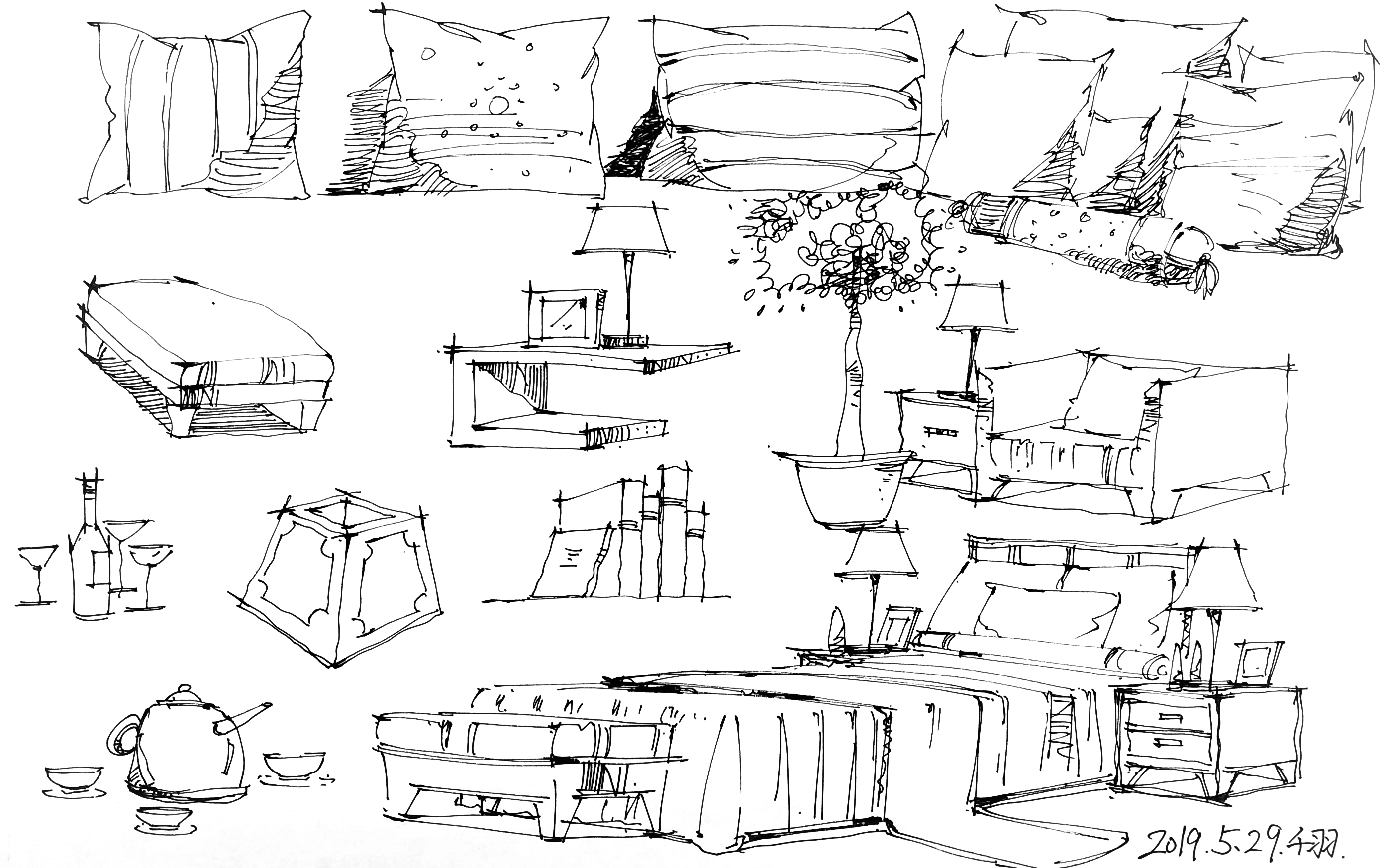 20190529_090728组合家具室内手绘效果图绘制单体家具小品创意练习