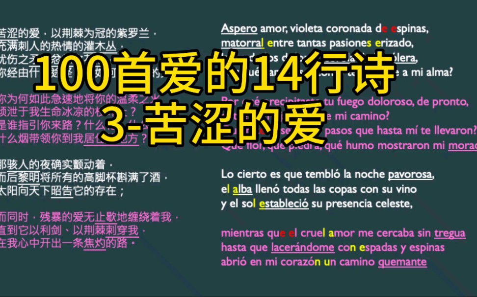 西班牙语读【聂鲁达】100首爱的十四行诗3苦涩的爱哔哩哔哩bilibili