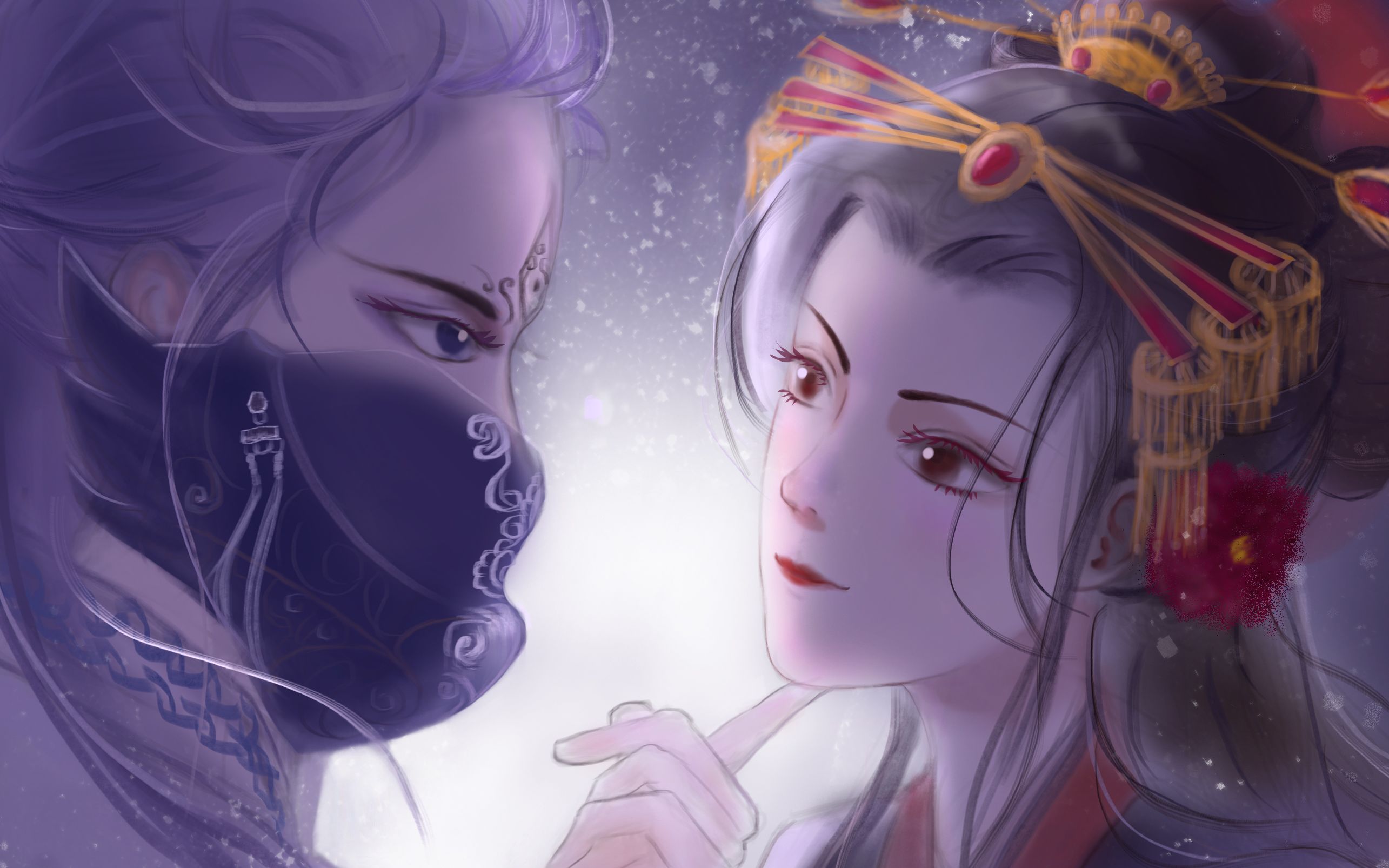 板绘霹雳布袋戏夜叉枭王和白川凌花