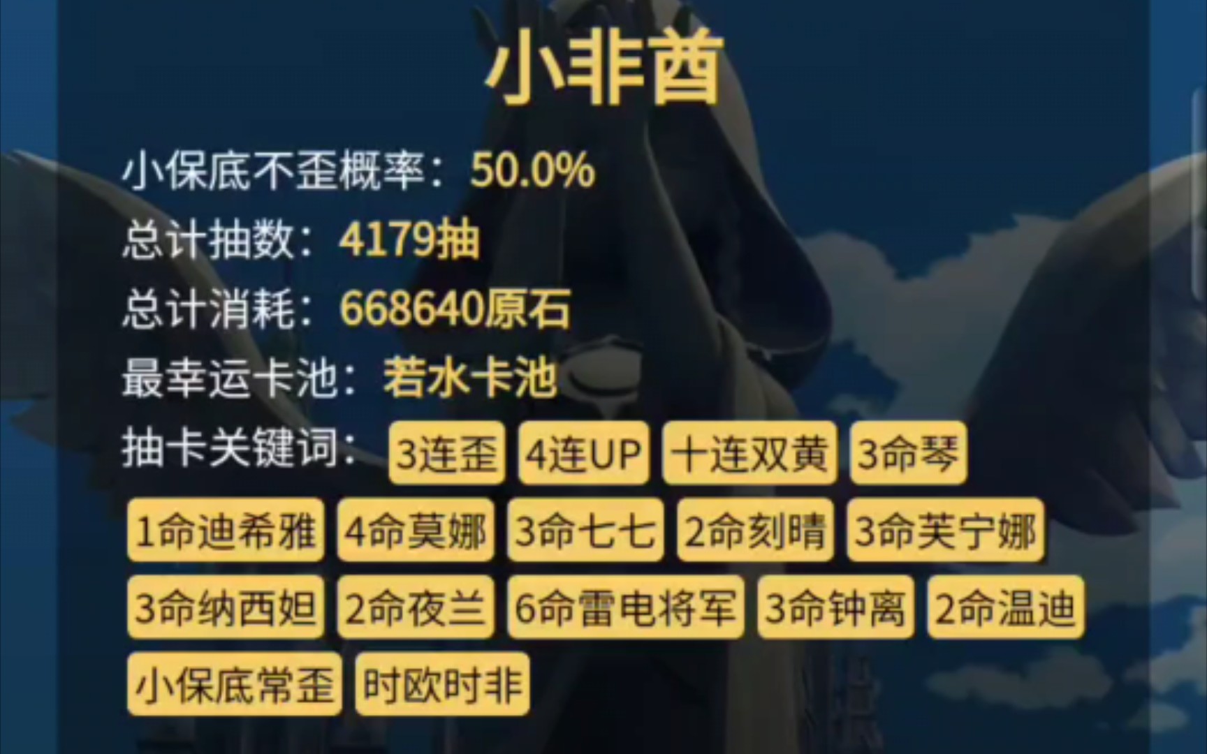 原神4.2,非酋抽卡记录回顾!事实证明:只要样本够大,终将欧非守恒!