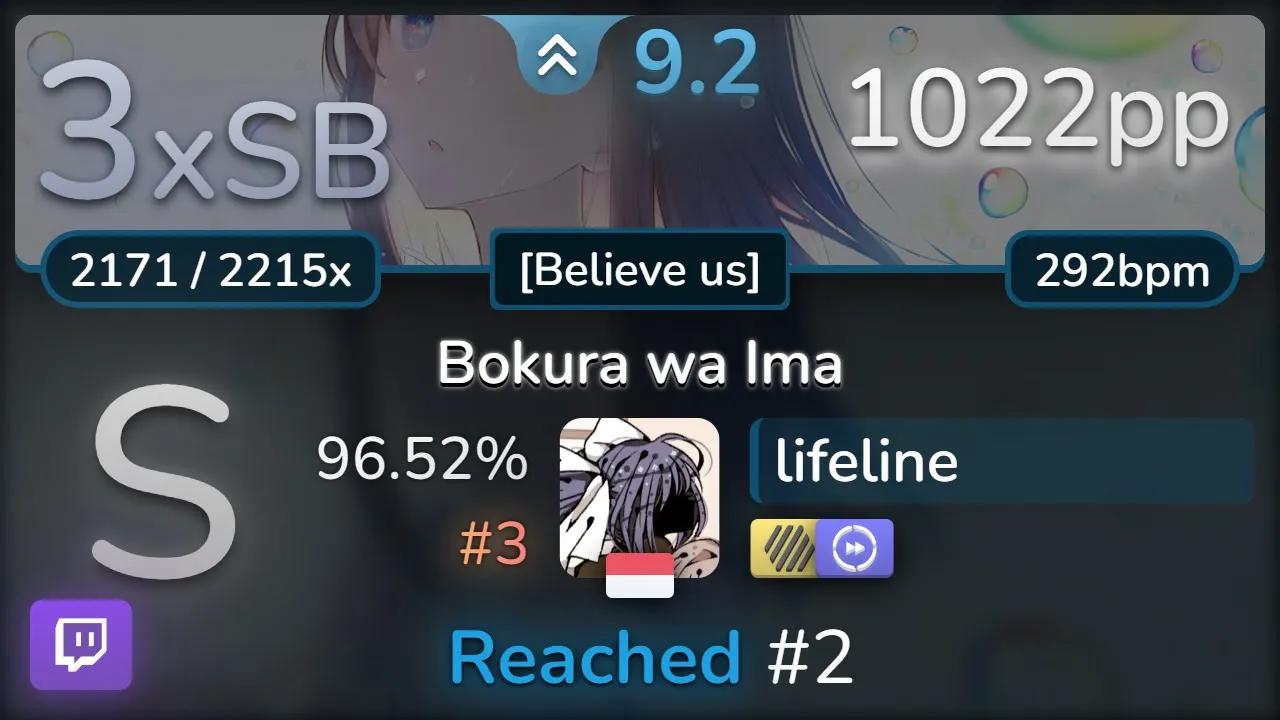 𐟔𔠹.2⭐ lifeline | Minase Inori  Bokura wa Ima [Believe us] +HDDT 96.52% (#3 102OSU