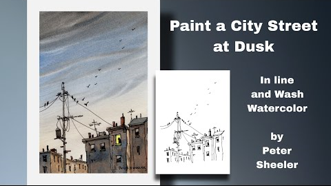 Peter Sheeler--画一个戏剧性的天空，线和水彩画城市街景。非常适合初 