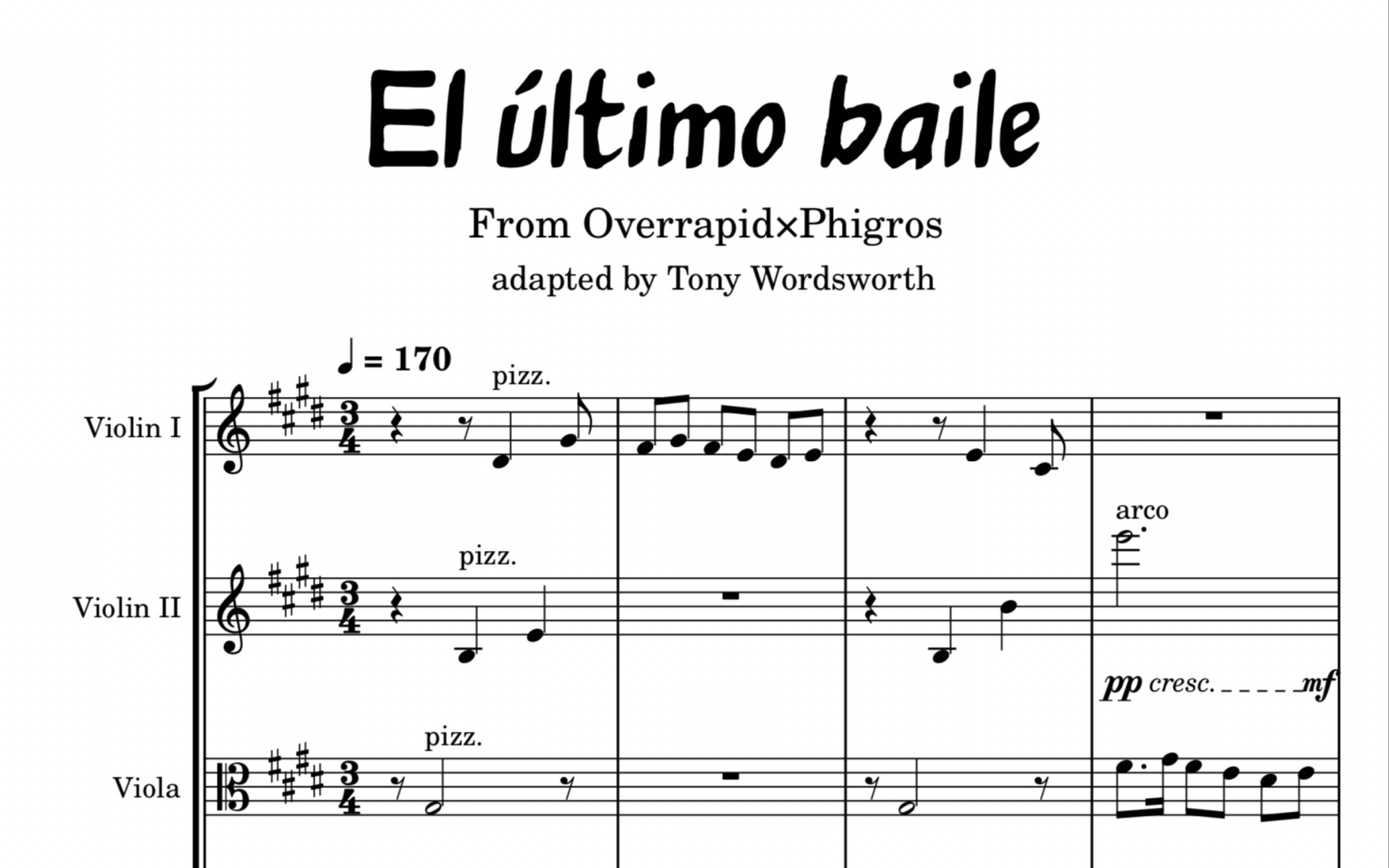 [图]【扒谱】El último baile 弦乐四重奏