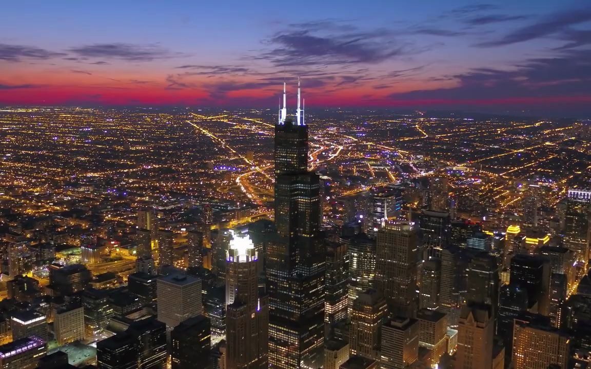 美国芝加哥天际线夜景chicagoskylineusa