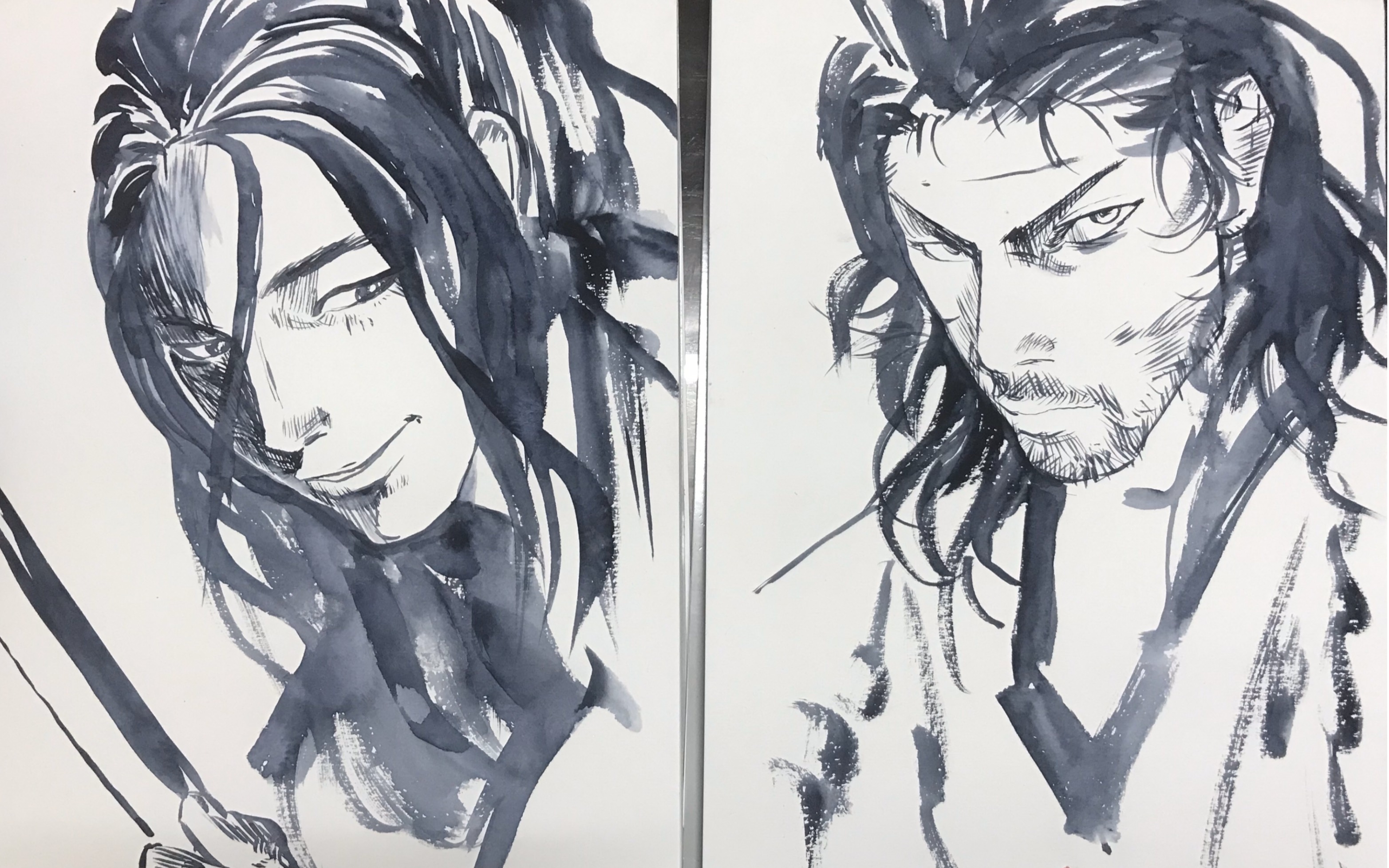 【绘画过程】临摹浪客行,水彩 毛笔.