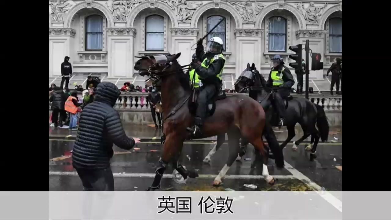 [图]LONDON伦敦 马受到惊吓了 女骑警不慎被撞落