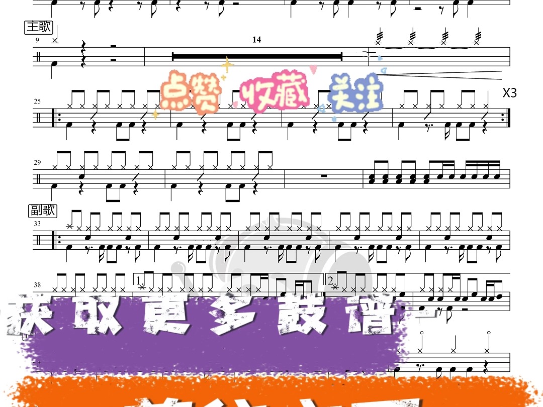 老狼-在劫难逃-四级曲目,架子鼓谱