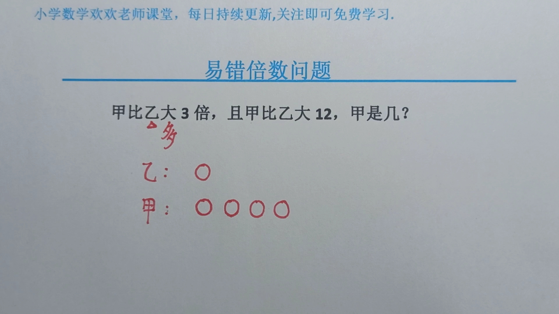 [图]甲比乙大3倍，且甲比乙大12，甲是几？