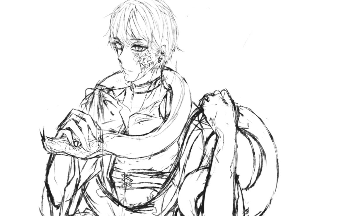 【板绘】摸一个自设蛇人草稿((*/ω*))不画比例模型