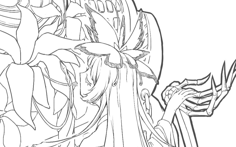 阴阳师夜溟彼岸花线稿和随意的涂色