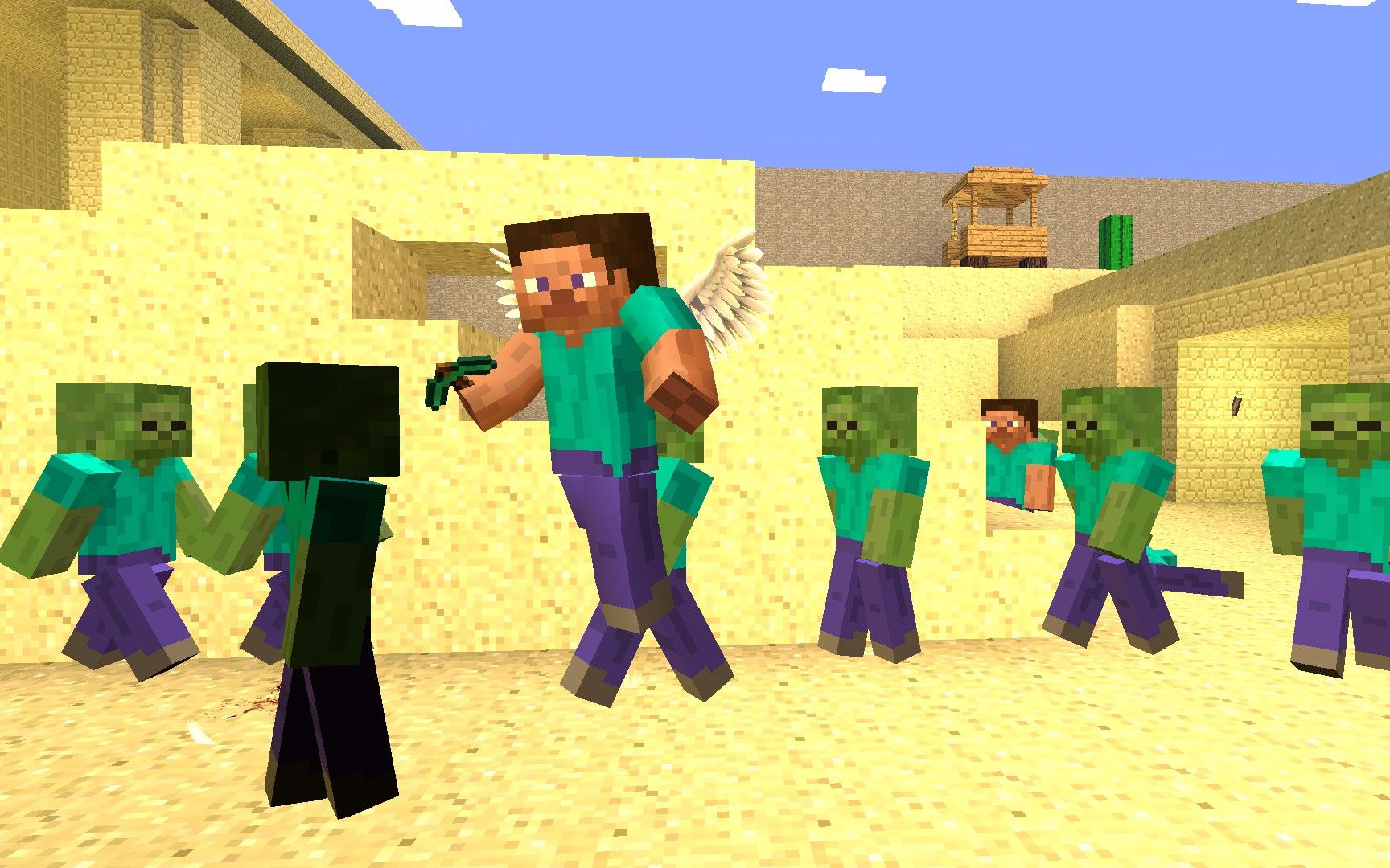 我的世界二狗子被僵尸打死之后居然变成天使飞走了