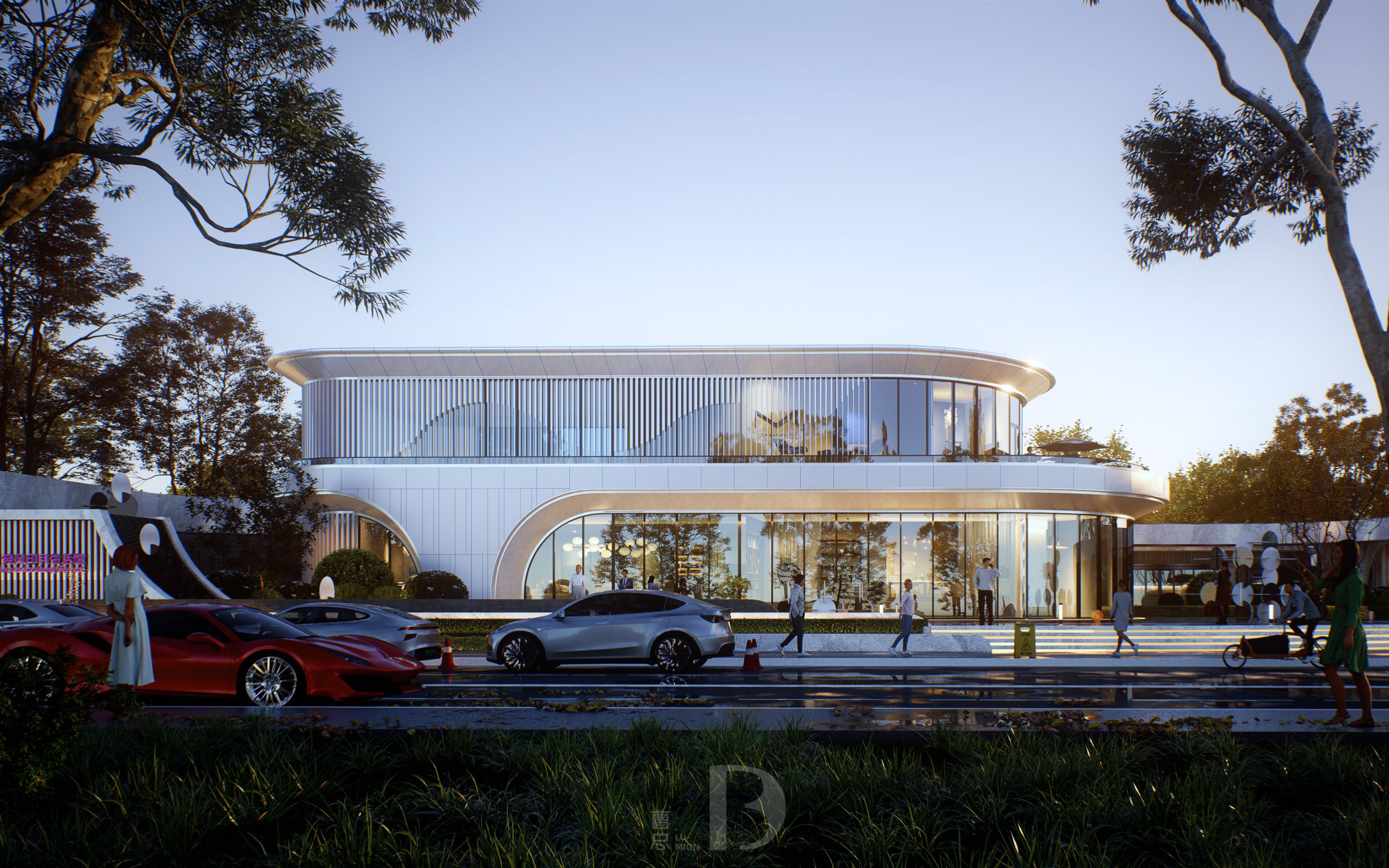 d5渲染器 建筑街景黄昏丨场景列车见?