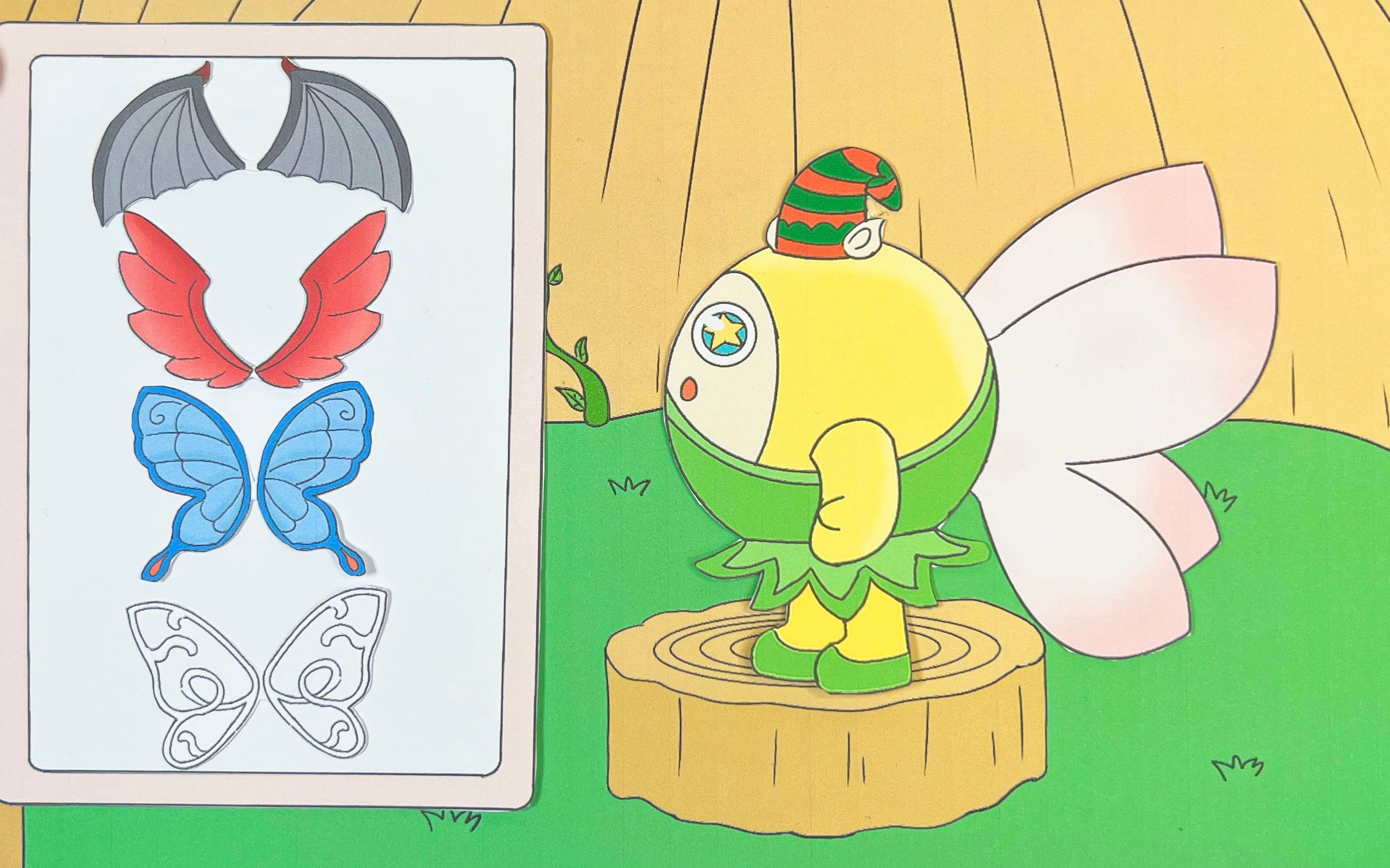 剪纸定格动画:蛋仔精灵树屋掉落翅膀受伤,小仙女七七来帮忙