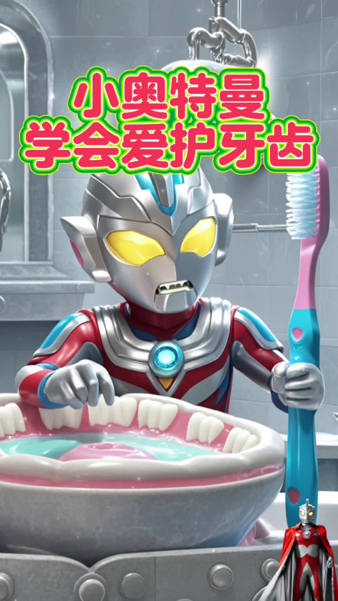 儿童睡前故事《小奥特曼学会爱护牙齿》少儿动画双语育儿绘本
