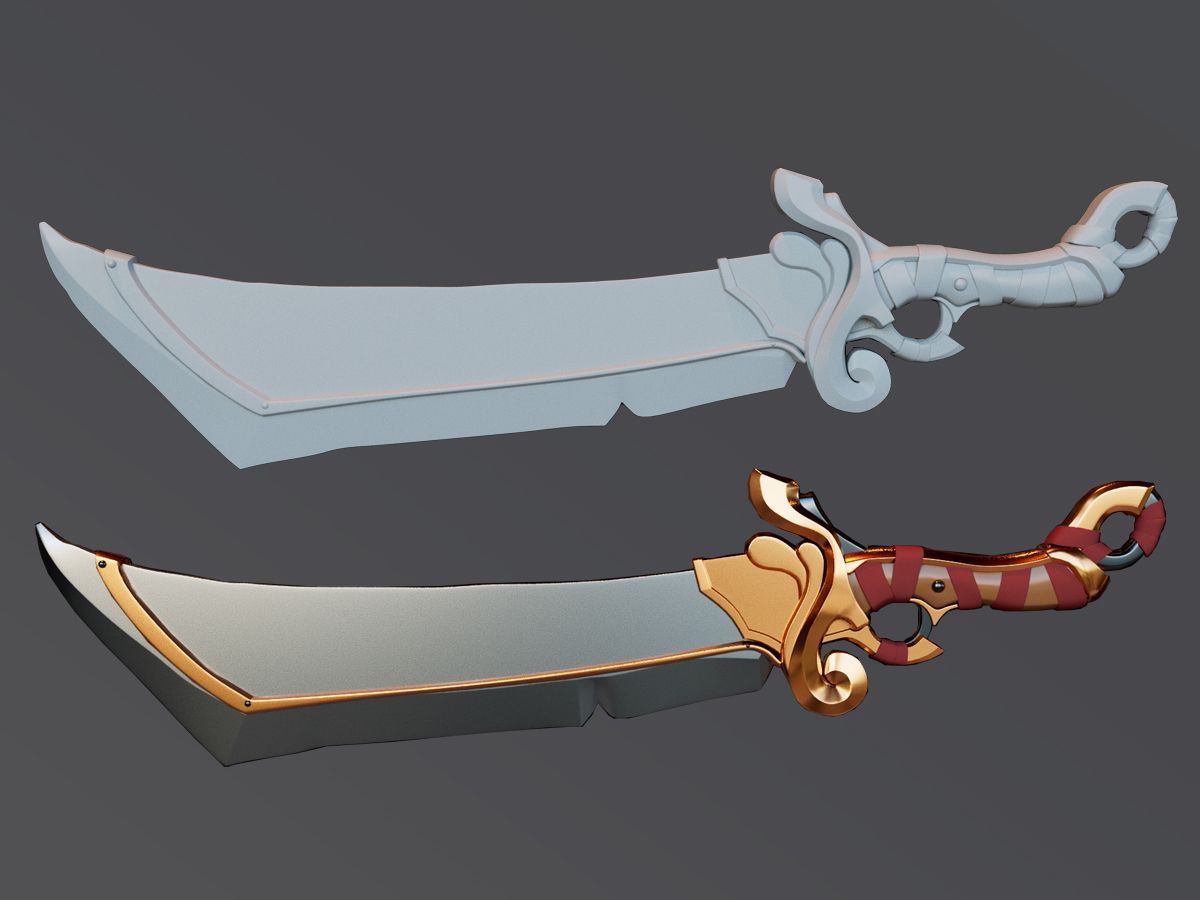 【maya武器建模】次世代宝刀模型制作,3d游戏武器建模案例教学