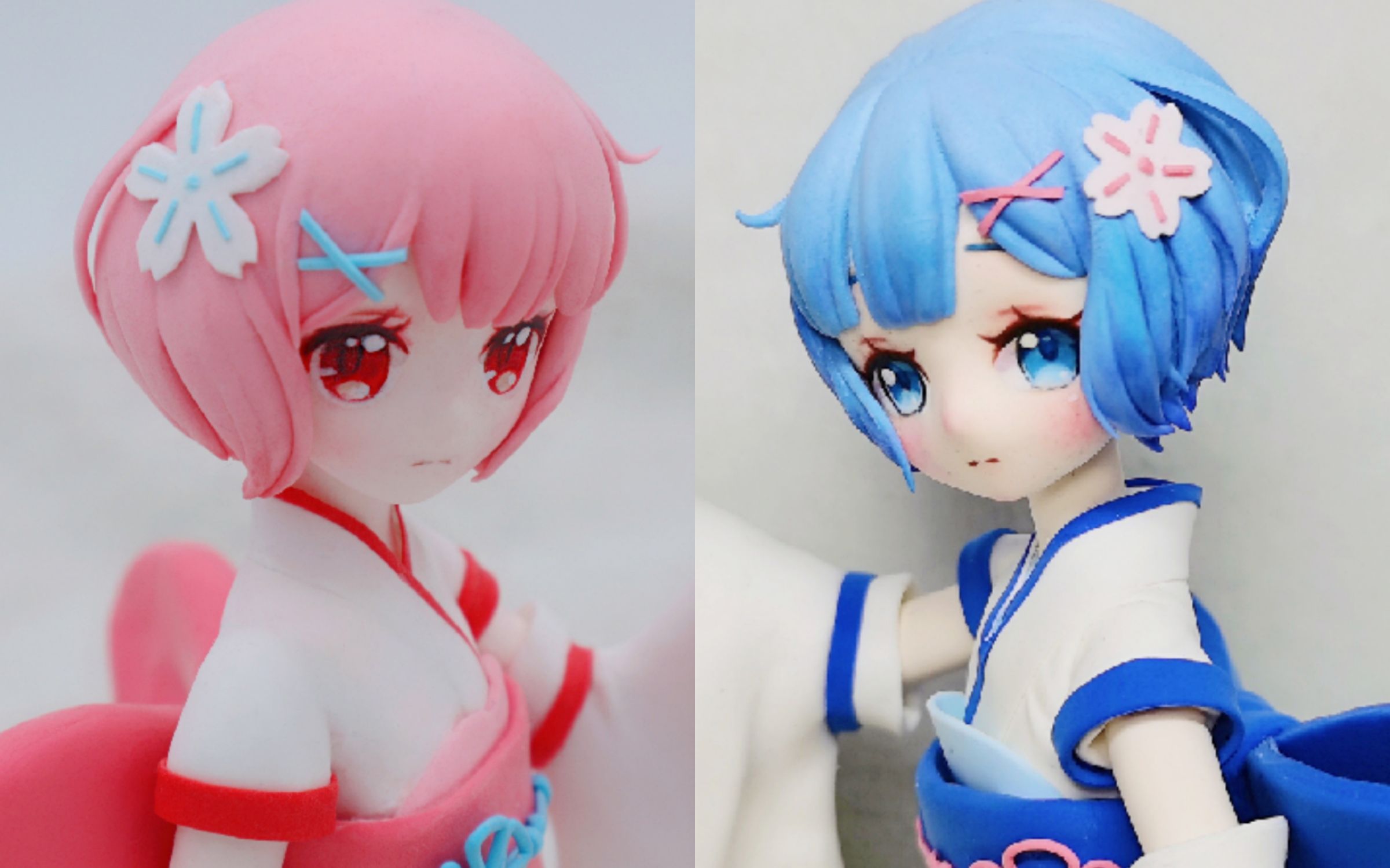 【超轻粘土】拉姆&蕾姆 | 粘土cp合捏一对拉姆蕾姆手办手拉手