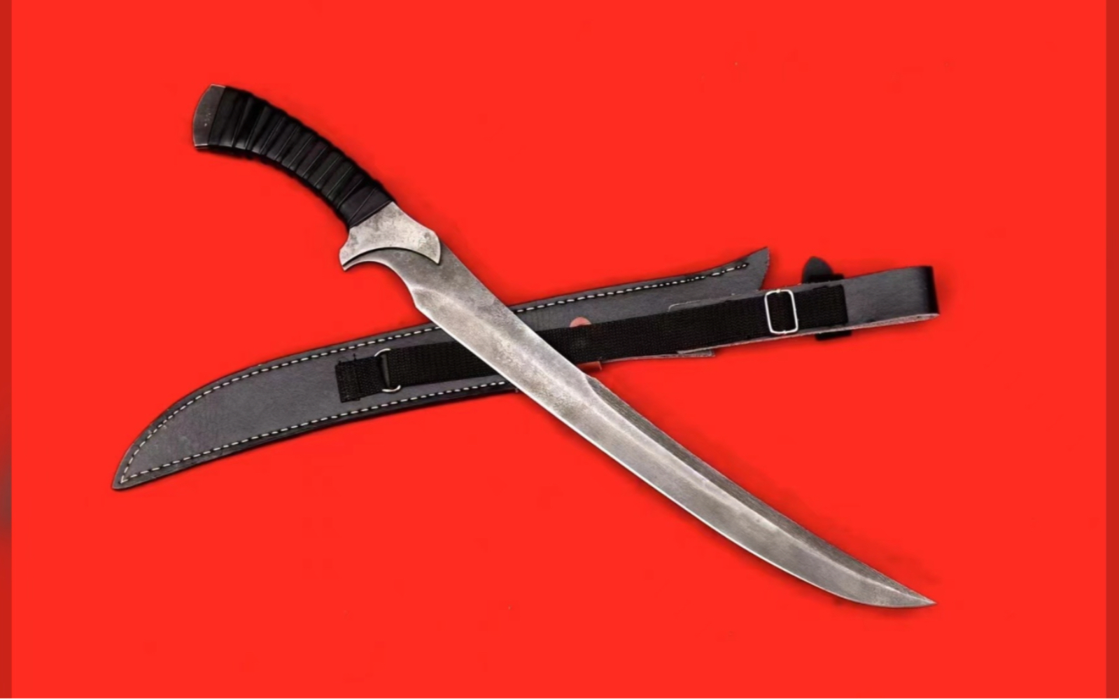 户外高性能实用玩具 弯刀,刃长40cm全长60cm,刃材65锰钢,手柄缠皮绳