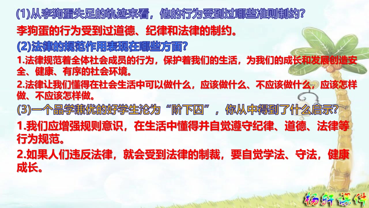 [图]【杨老师的欢乐课堂】（课后题讲解）七年级 道德与法治 下 第四单元 第9课 第二框- 法律保障生活