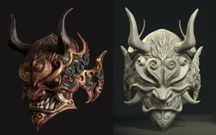 下载视频: 【zbrush雕刻】超帅恶鬼面具雕刻全流程，整节课的雕刻干货教学，3小时带你从0-入门zbrush教程，大型雕刻-上色-纹理-渲染