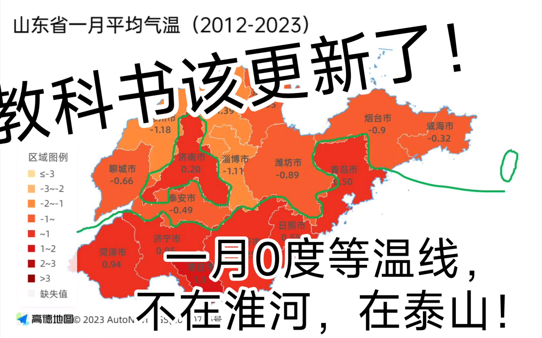 教科书该更新了!一月0度等温线,不在淮河,在泰山! 山东省各地市2000年到2023年1月平均气温数据!淮海地区一月平均气温多在零度以上!哔哩哔哩...