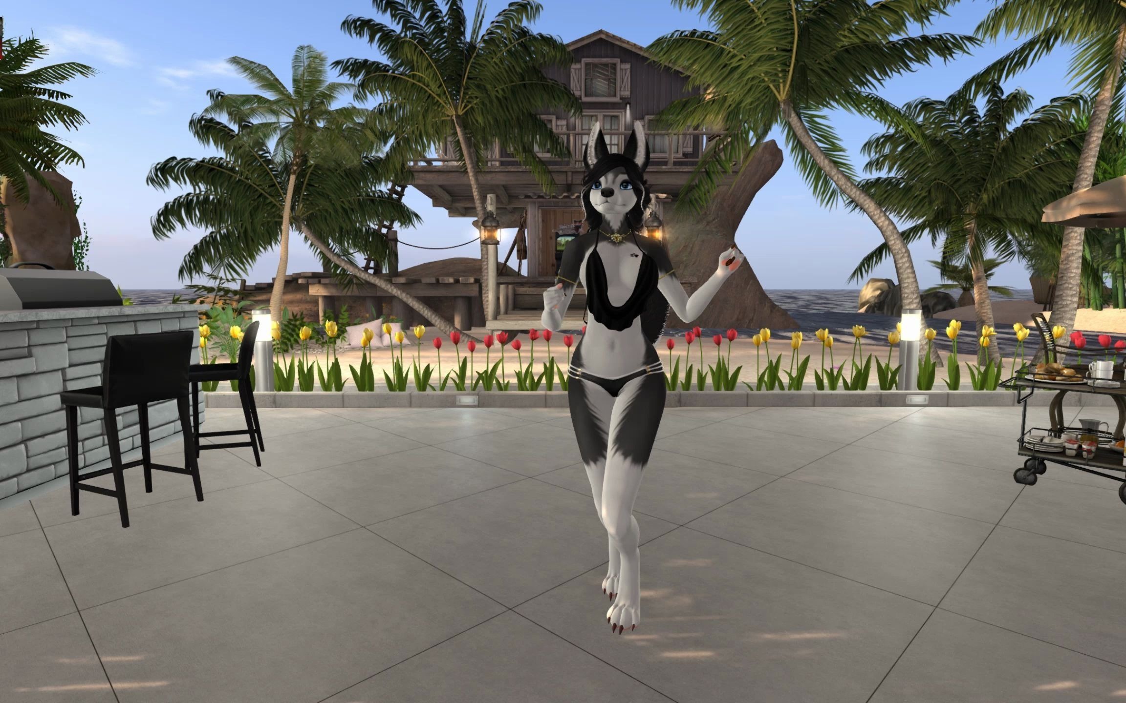 second life】furry dance - pink cat