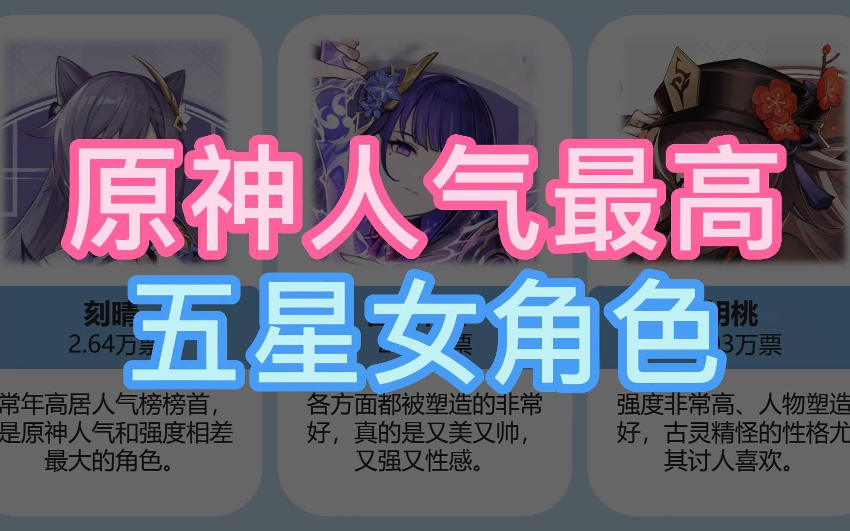 原神五星女角色人气,第一名是谁的老婆?