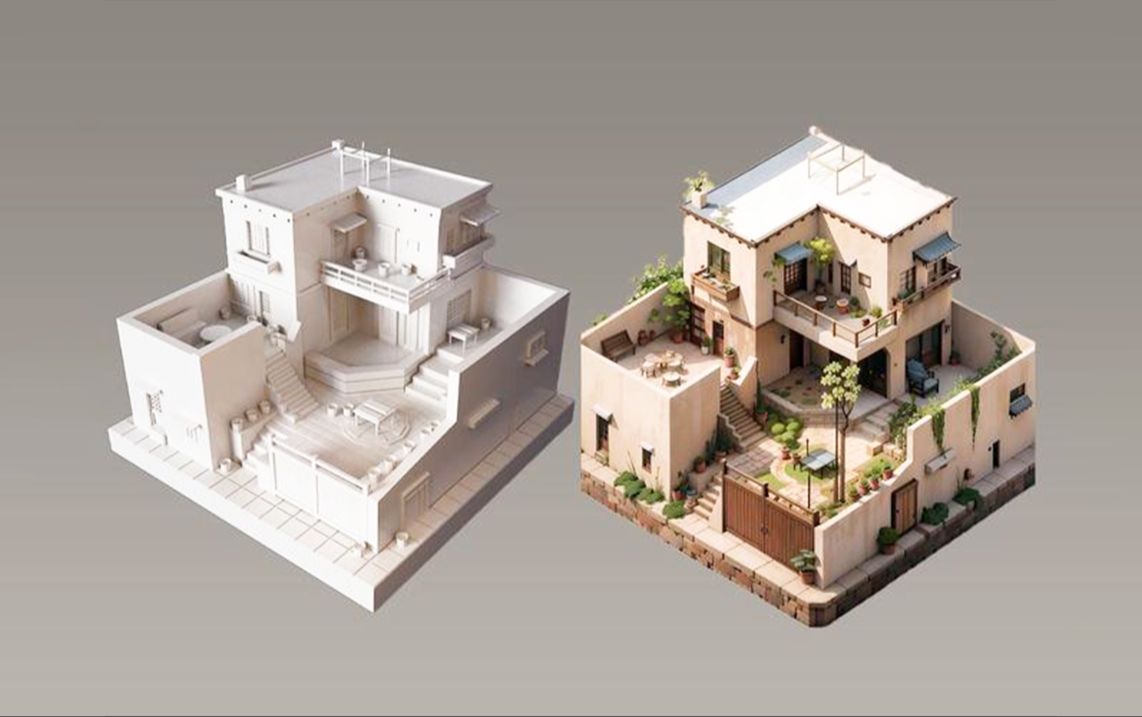 3dmax建模:风格化白模小别墅场景搭建,3dmax零基础房子建模分享,3d