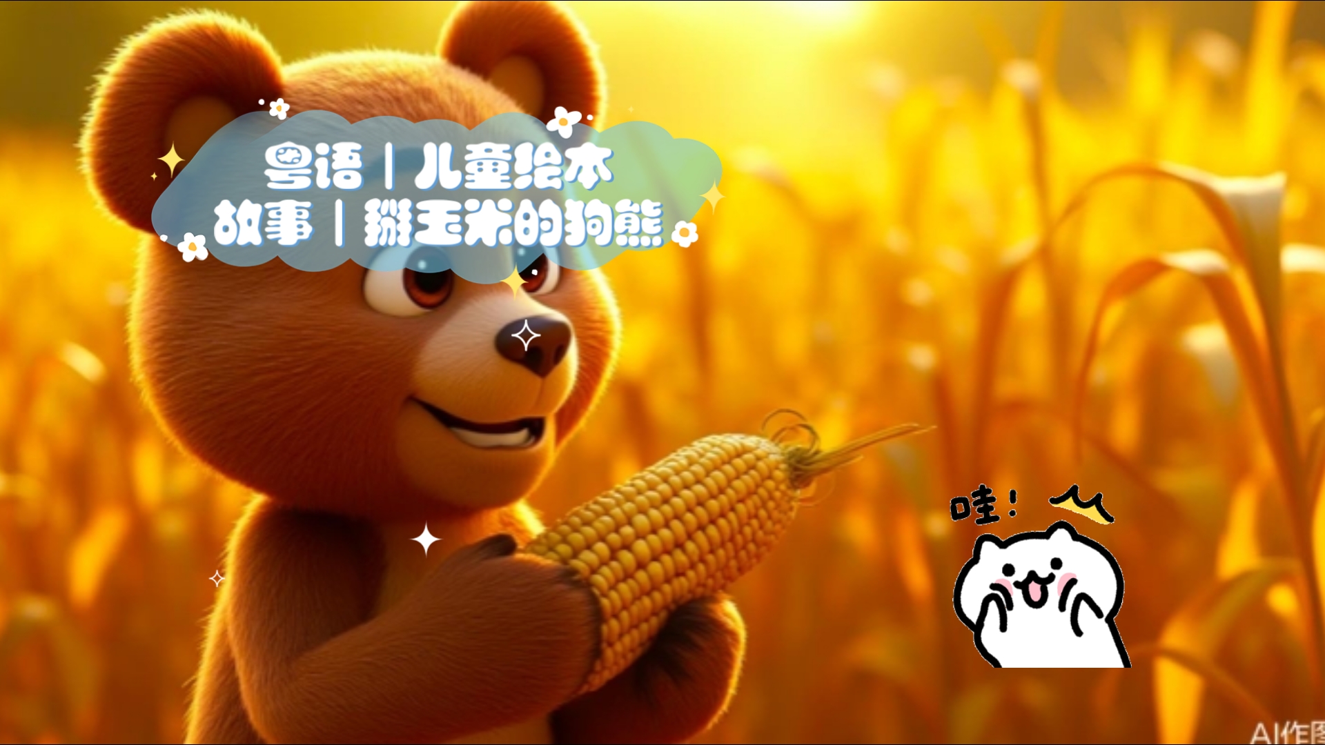 粤语|儿童绘本故事|掰玉米的狗熊,绘本故事,贪心,知足,幼儿教育