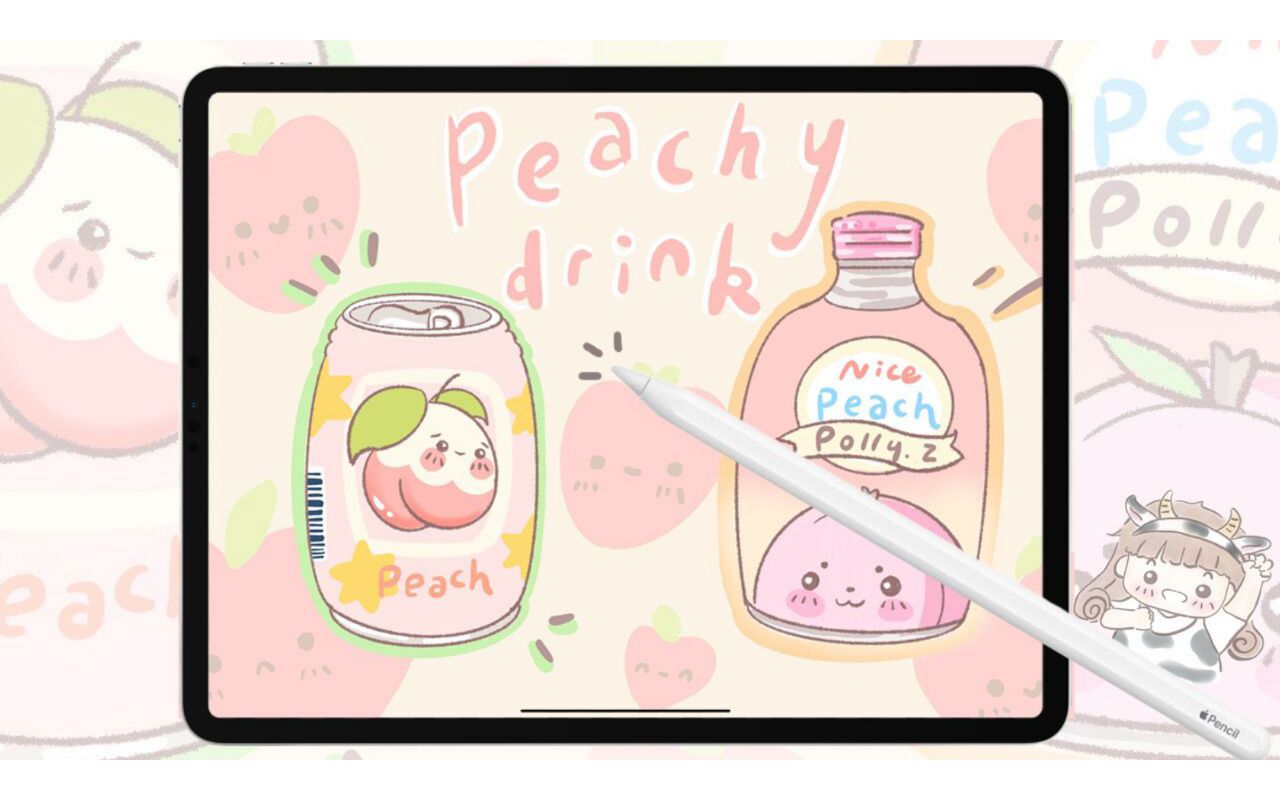 procreate简笔画 | 粉粉嫩嫩的桃子味饮料