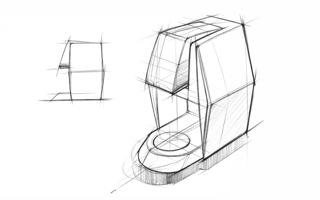 [图]工业设计手绘/产品设计手绘——咖啡机线稿步骤绘制