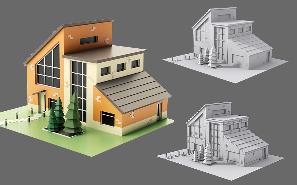 3dmax场景建模】卡通小房子基础场景模型制作,零基础场景建模案例教程