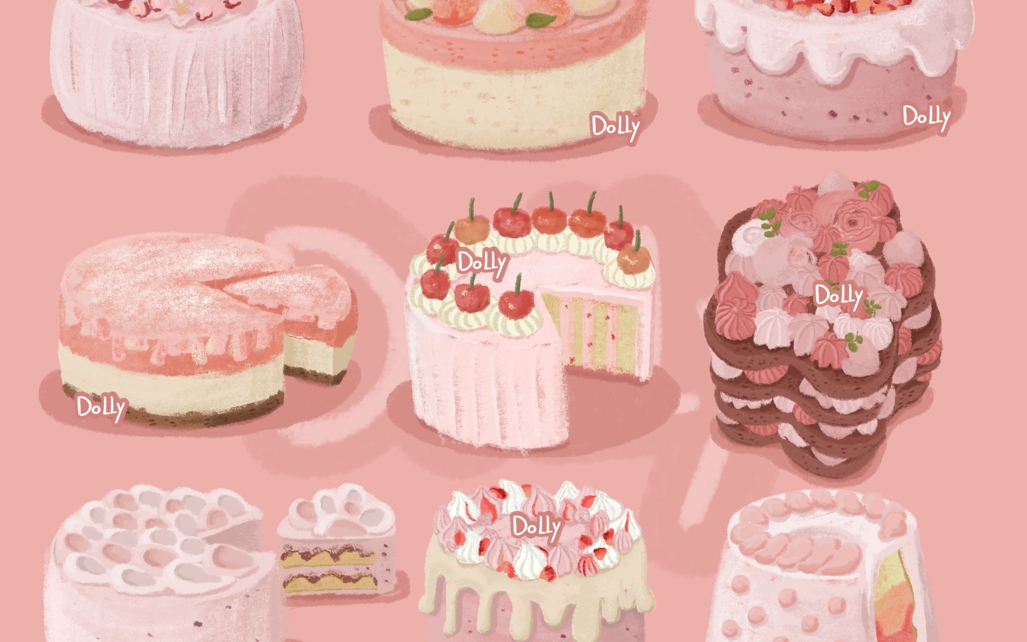 【procreate】[咩] 甜品系列06 Pink Cake series!粉色的小蛋糕都有什么呢?一起来画粉粉的小蛋糕吧~ 07.01哔哩哔哩bilibili