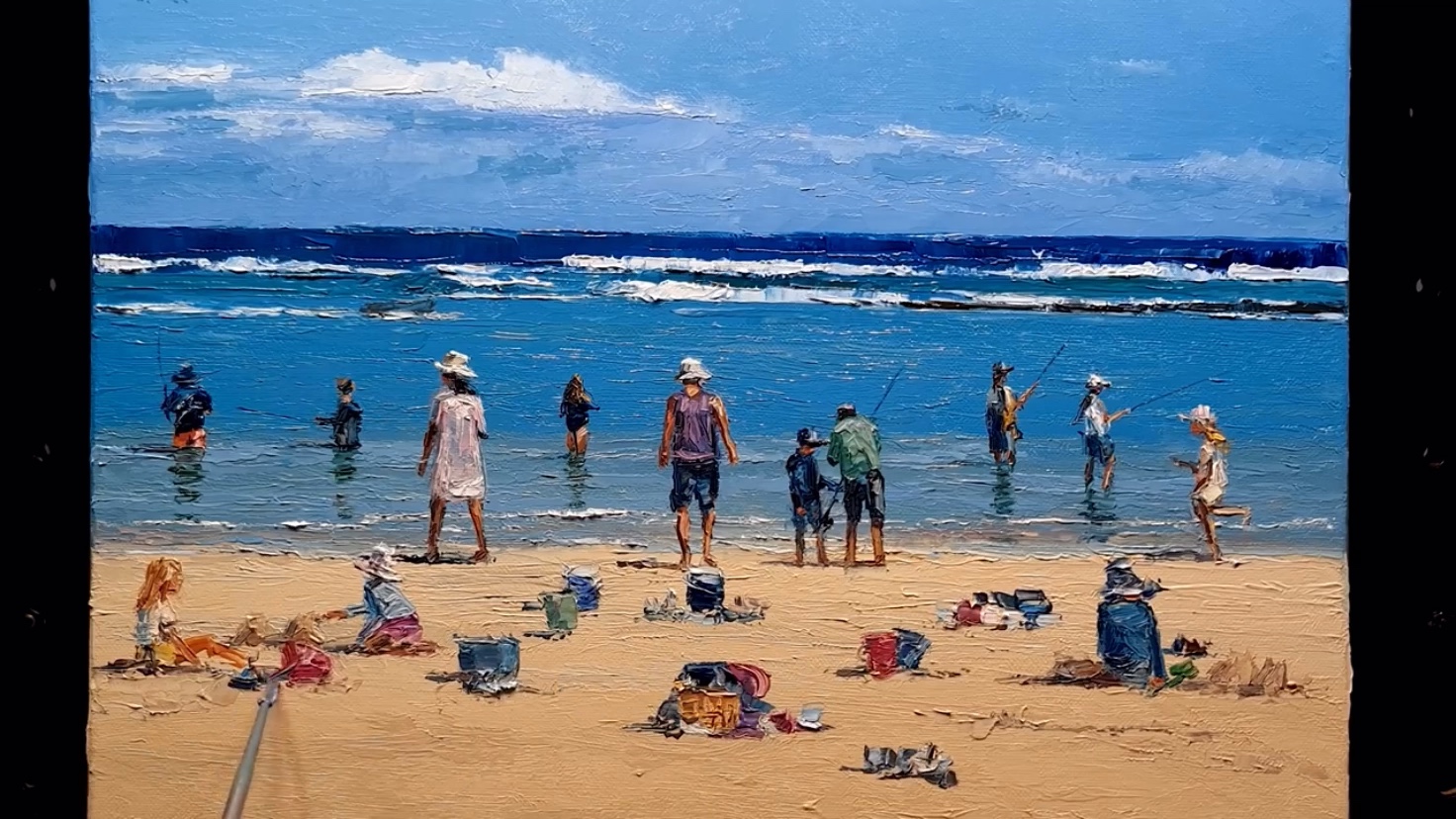 【刮刀/油画教程】dusan malobabic - 澳洲刮刀画艺术家-海滩风光the