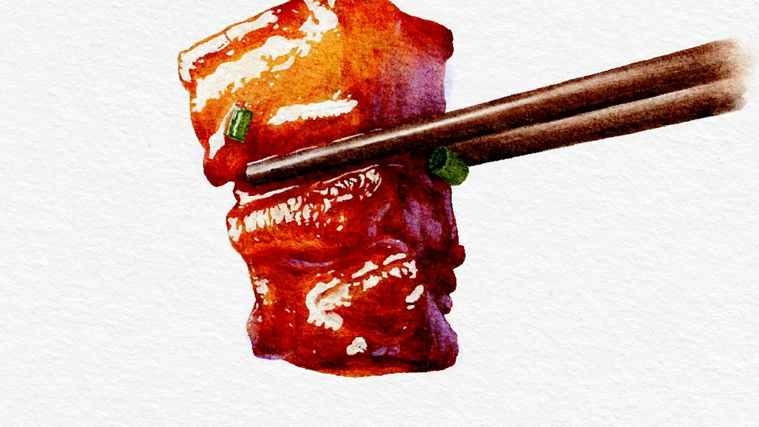 红烧肉水彩图片