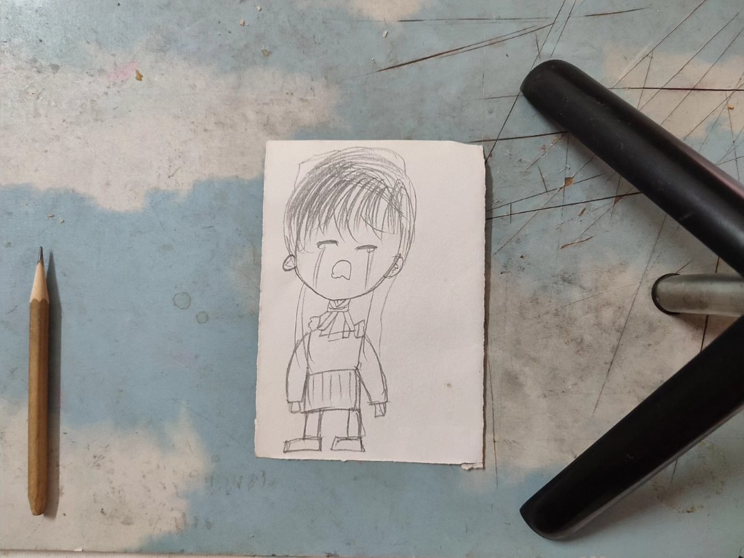 铅笔画哭泣的男孩
