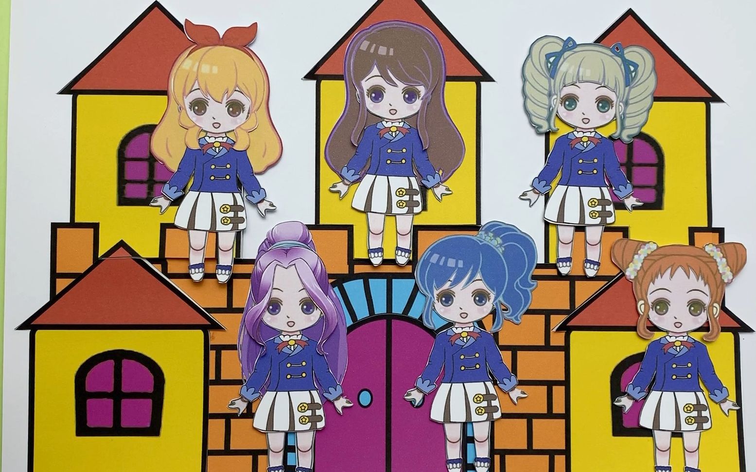 偶像活动纸娃娃换装秀:给q版六主角换上蓝色校服,可爱吗?