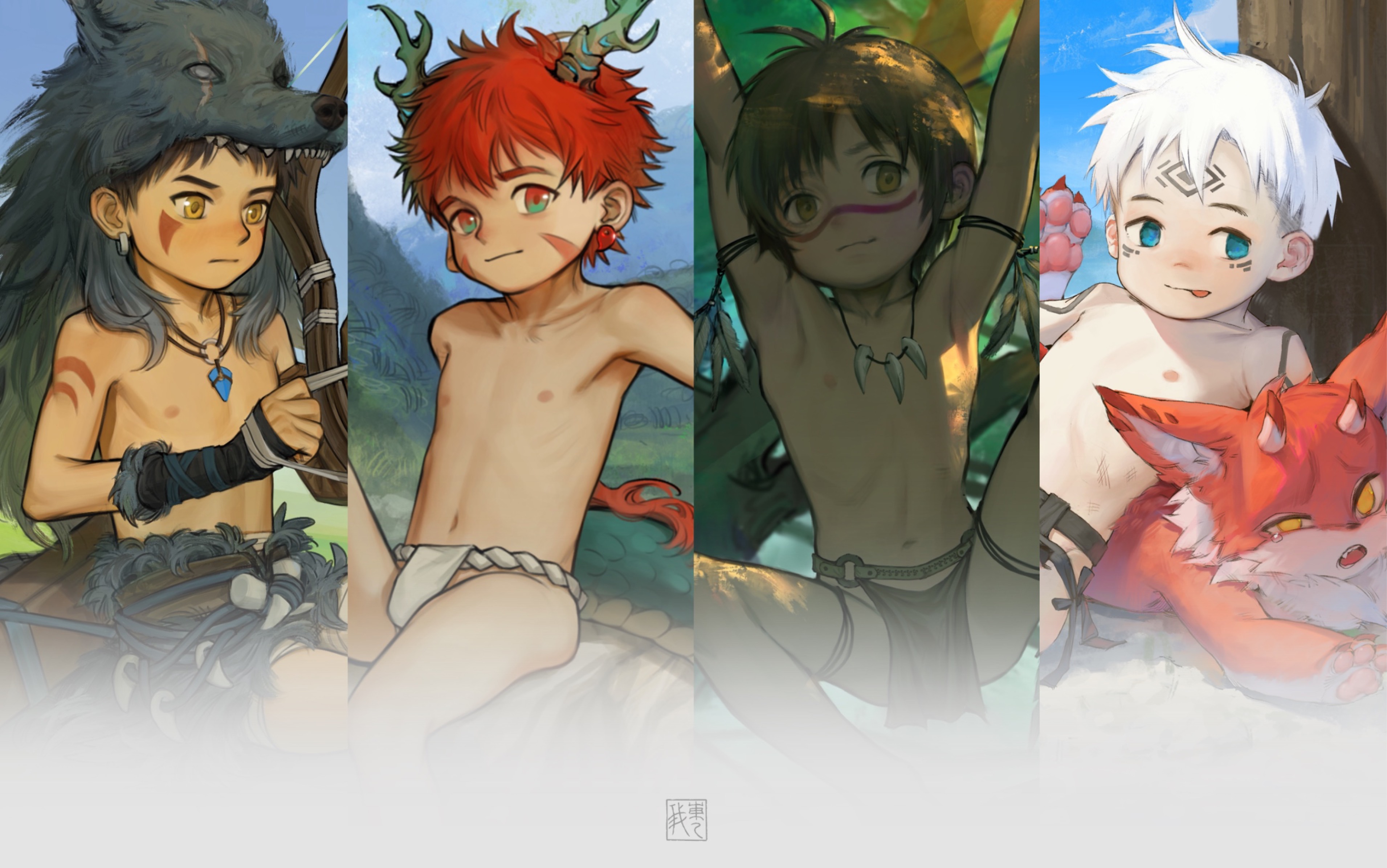 四个小男孩绘画过程〜