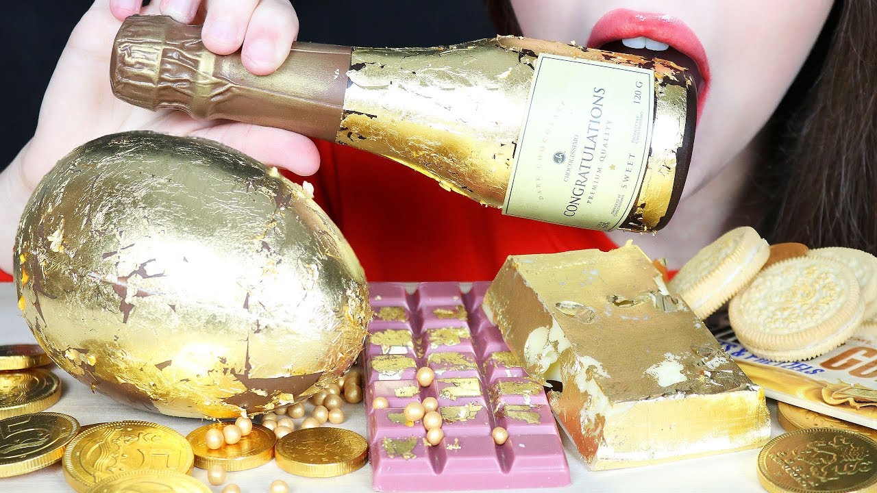 hazelnutcrush金可食用香槟瓶马克西金德鸡蛋24k巧克力条吃的声音不