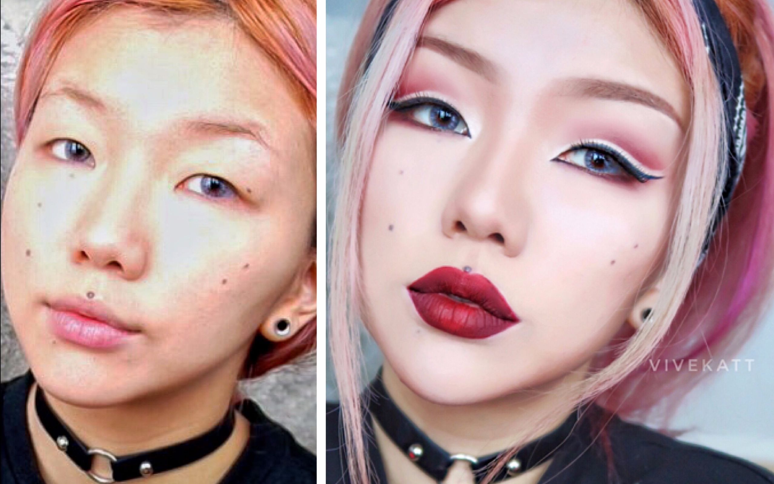 vivekatt 单眼皮 渐变玫瑰妆教程(cut crease画法,烘焙定妆法,和渐变