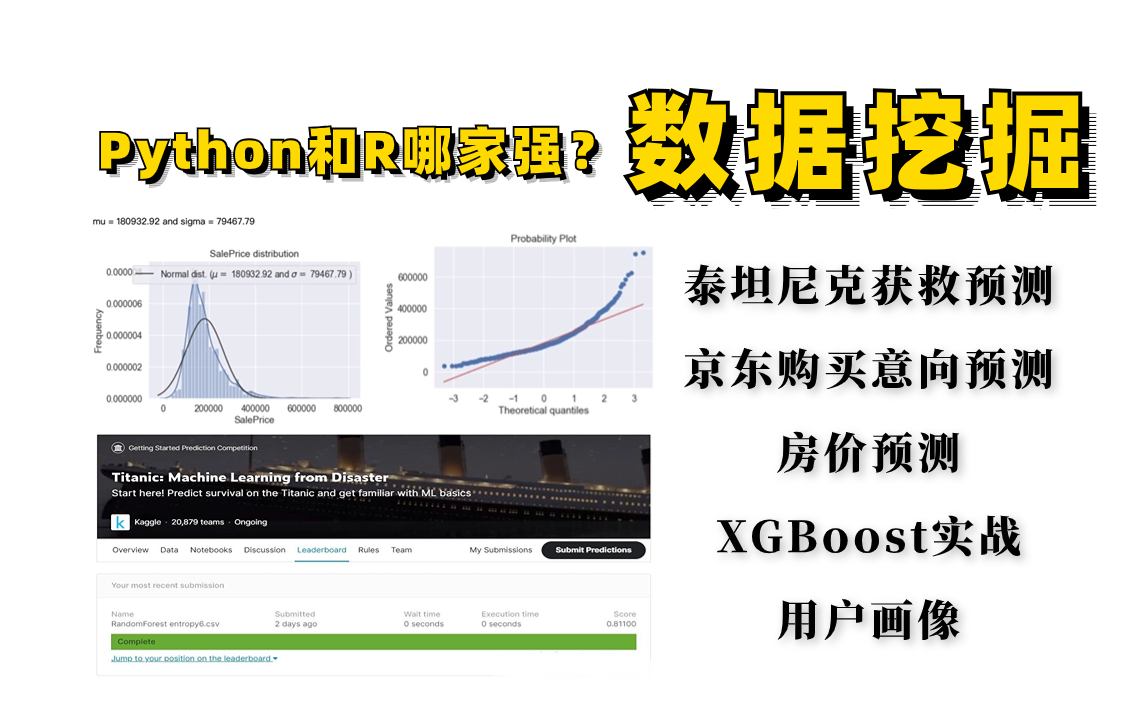 最新!2023年Python人工智能【数据挖掘】项目教程,泰坦尼克号kaggle预测、京东购买预测、房价预测一次带你上手!!!(Kaggle比赛/人工智能课程)...