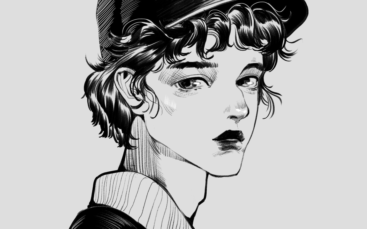 【板绘】黑白漫画风格尝试 小卷毛 不好好打草稿就会白给 好好打草稿