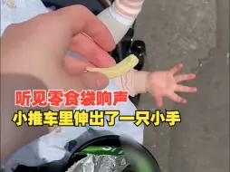 下载视频: 听见零食袋响声，小推车里伸出了一只小手，宝宝：这声音我熟