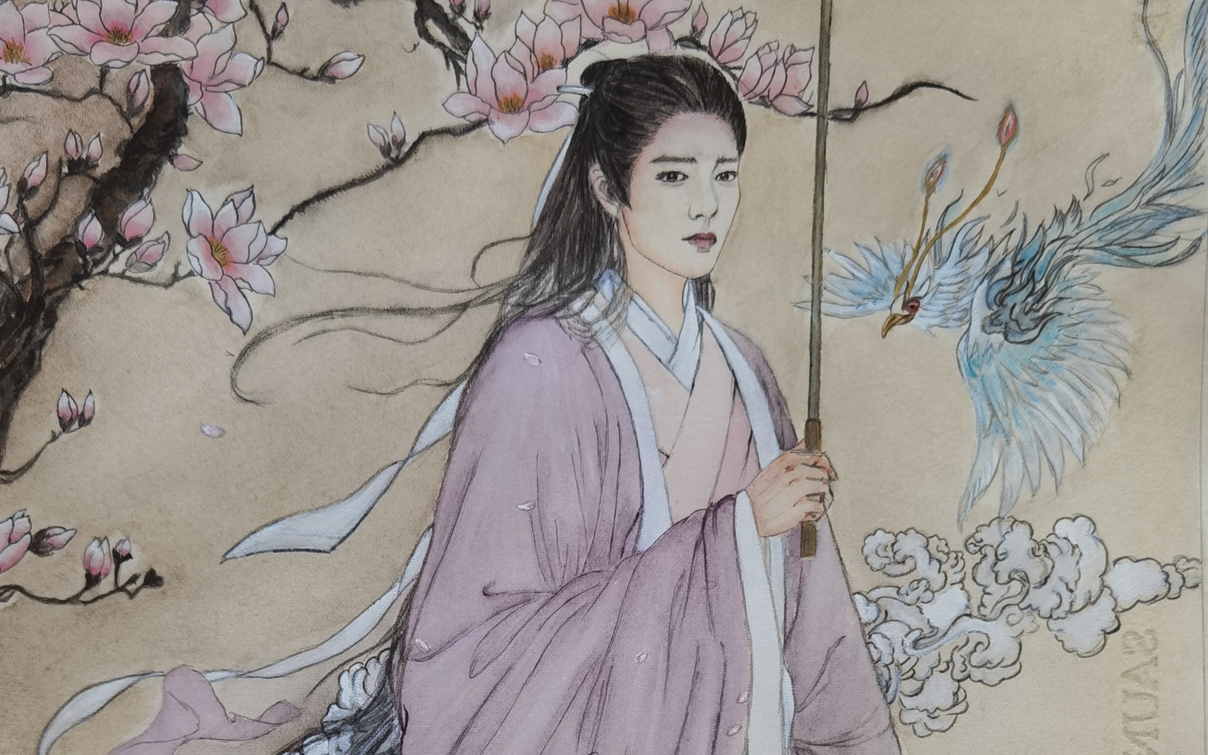 水彩工笔 时影 玉骨遥 仿千景绘古风